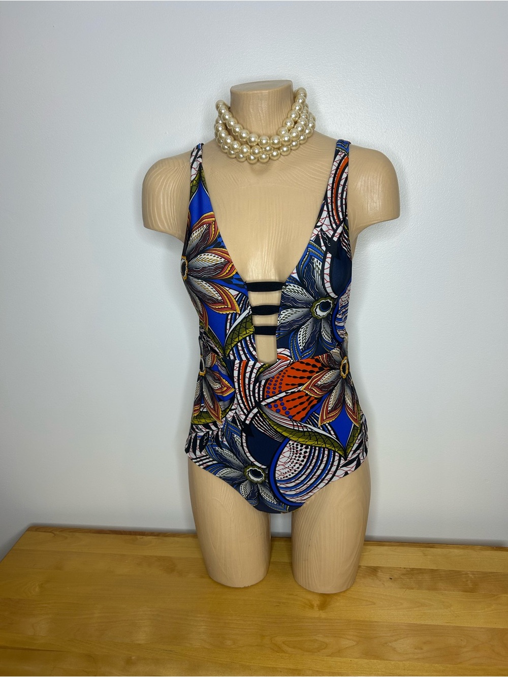 Beautiful Zara Blue Orange Multicolor Deep V Strap Floral-Print One-Piece❤️M